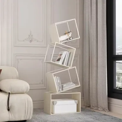 Art Deco Geometric Tall Black Metal Etagere Open Bookcase Image - 9