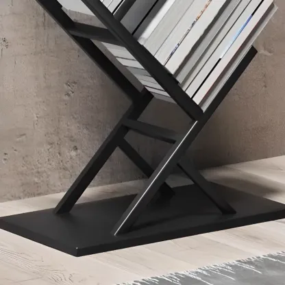 Art Deco Geometric Tall Black Metal Etagere Open Bookcase Image - 15