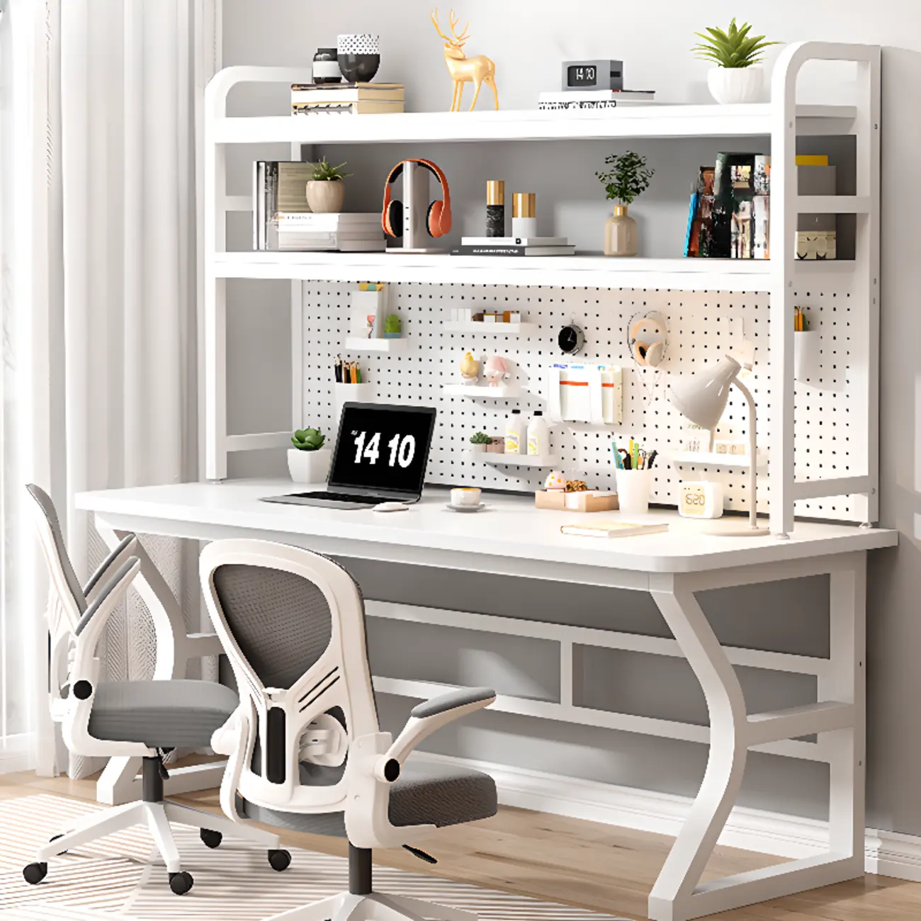 120x60 White Wooden Metal Shelved Office Desk Image - 1 | homeyfad