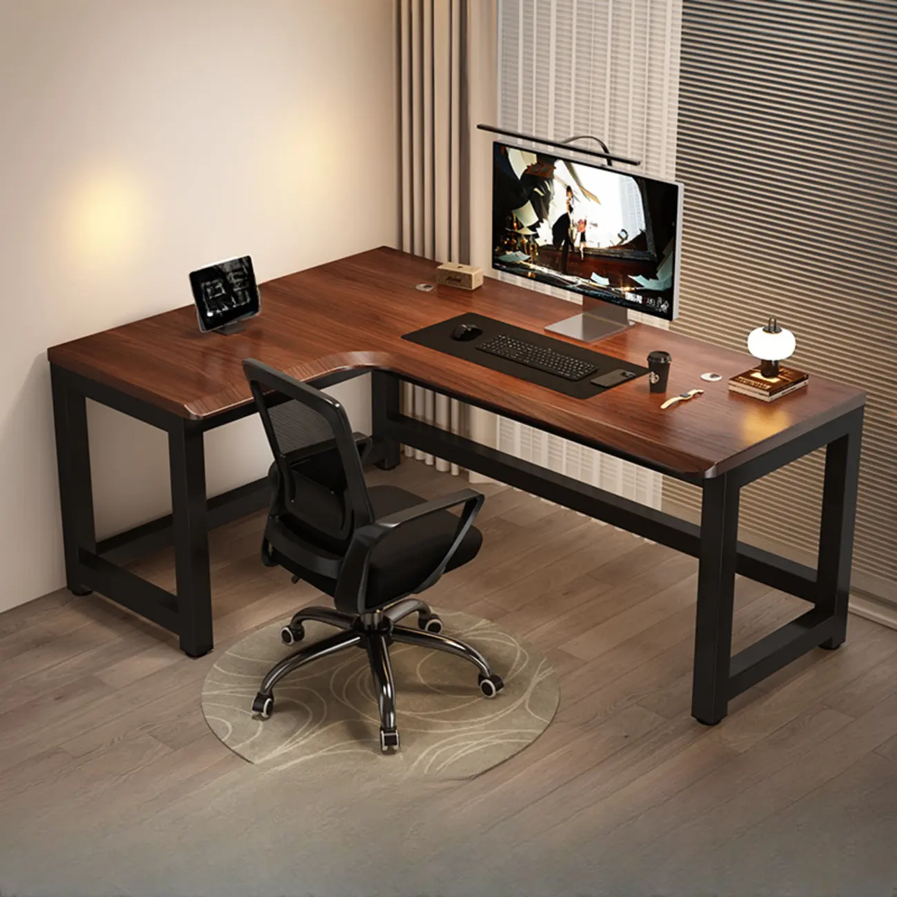 White Wood Metal L-Shaped Writing Desk with Cord Management Image - 2 | homeyfad