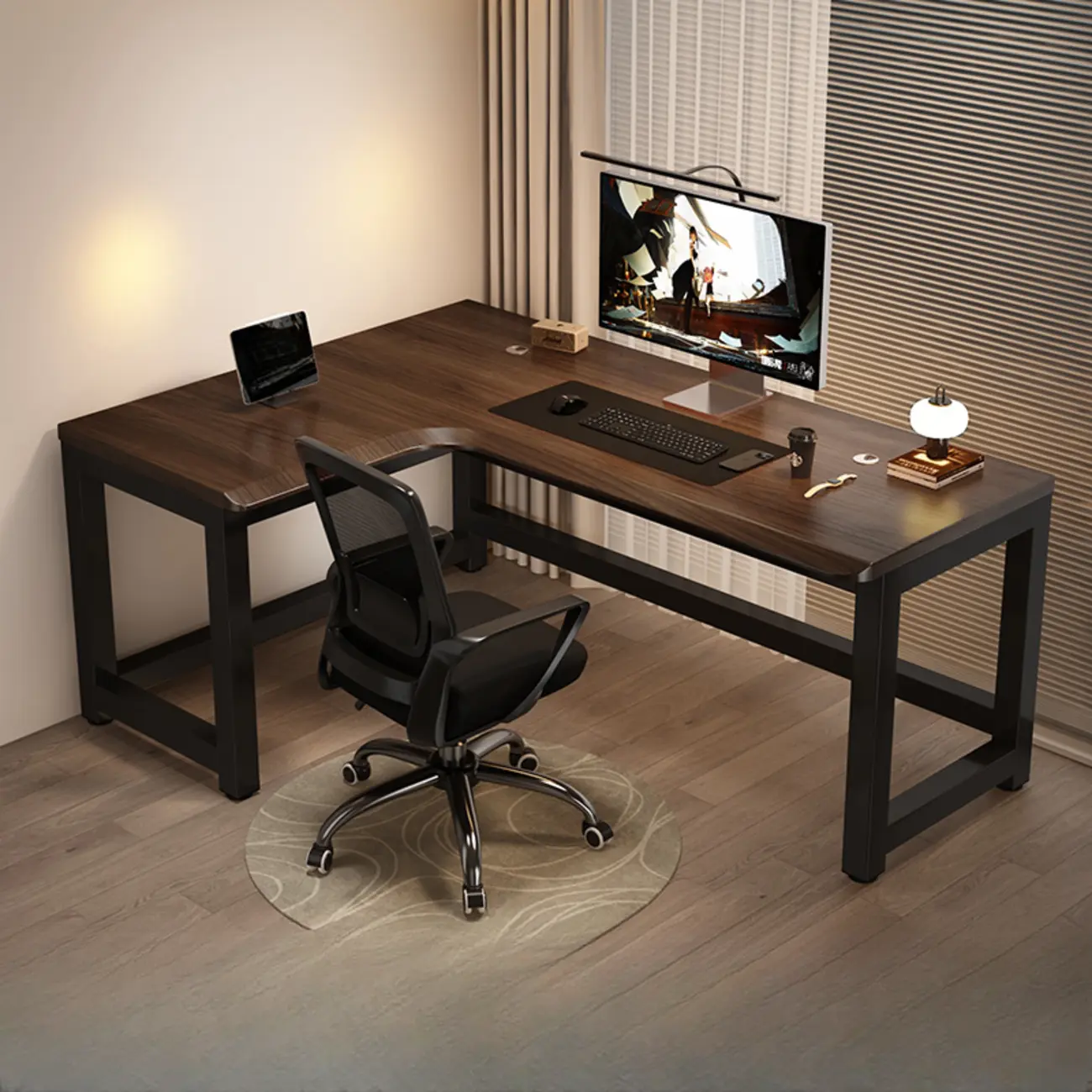 White Wood Metal L-Shaped Writing Desk with Cord Management Image - 9 | homeyfad