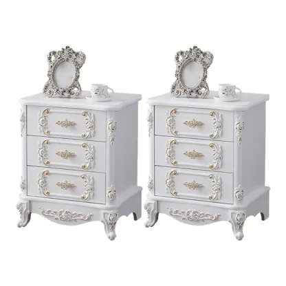 Traditional White Wood Carved 3-Drawer Nightstand Image - 6