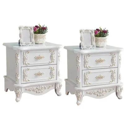 Traditional White Wood Carved 3-Drawer Nightstand Image - 8