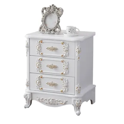 Traditional White Wood Carved 3-Drawer Nightstand Image - 10