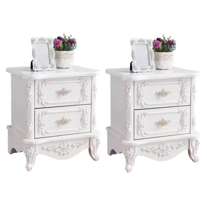 Traditional White Wood Carved 3-Drawer Nightstand Image - 12