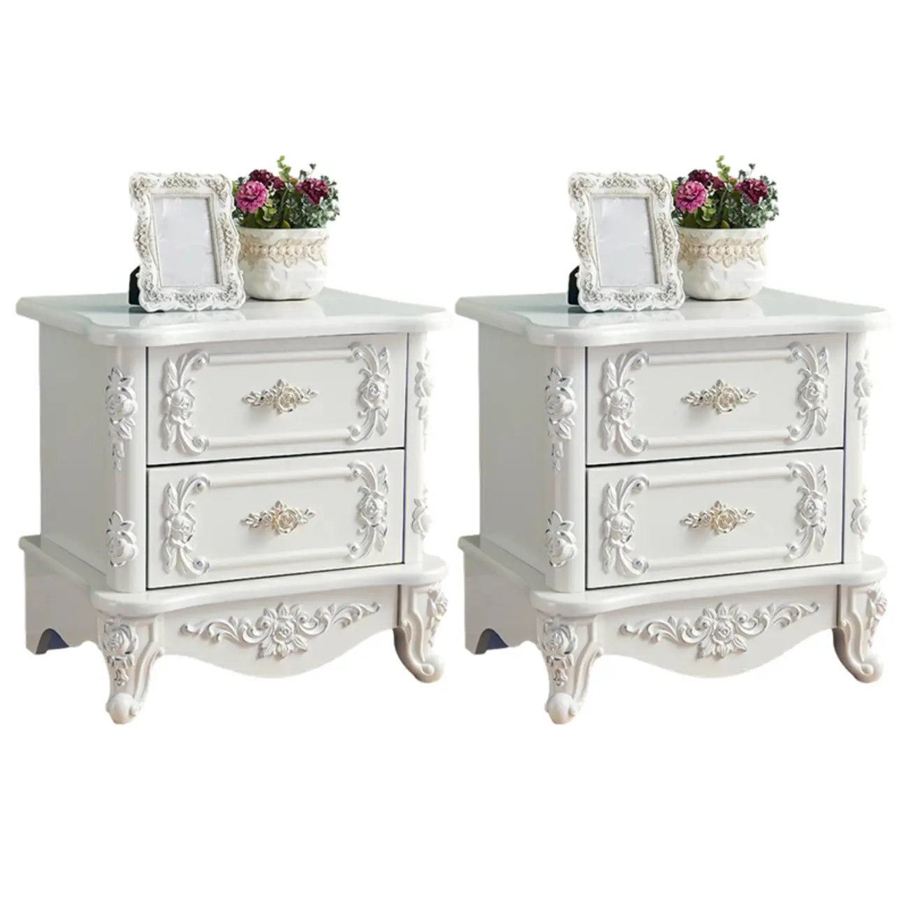 Traditional White Wood Carved 3-Drawer Nightstand Image - 13 | homeyfad