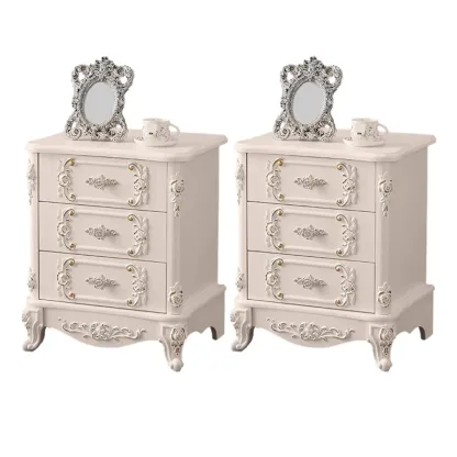 Traditional White Wood Carved 3-Drawer Nightstand Image - 14