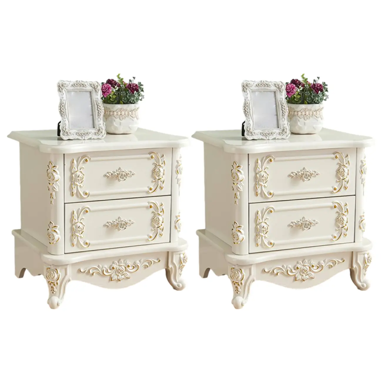 Traditional White Wood Carved 3-Drawer Nightstand Image - 17 | homeyfad