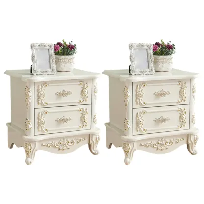 Traditional White Wood Carved 3-Drawer Nightstand Image - 17