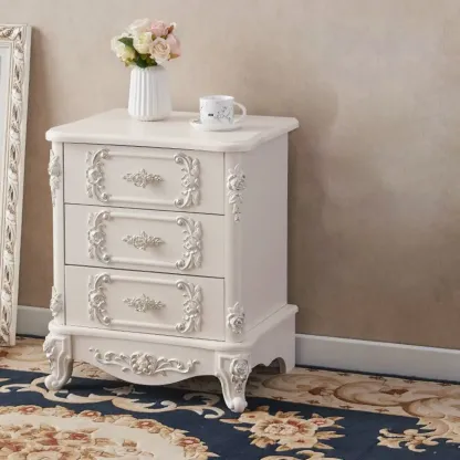 Traditional White Wood Carved 3-Drawer Nightstand Image - 18