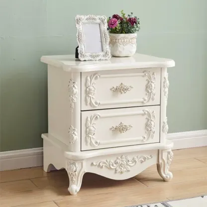 Traditional White Wood Carved 3-Drawer Nightstand Image - 22