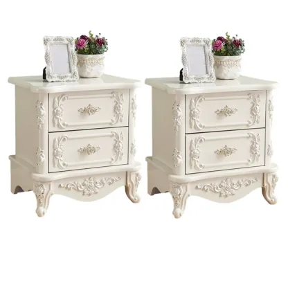 Traditional White Wood Carved 3-Drawer Nightstand Image - 23
