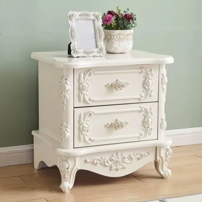 Traditional White Wood Carved 3-Drawer Nightstand Image - 24