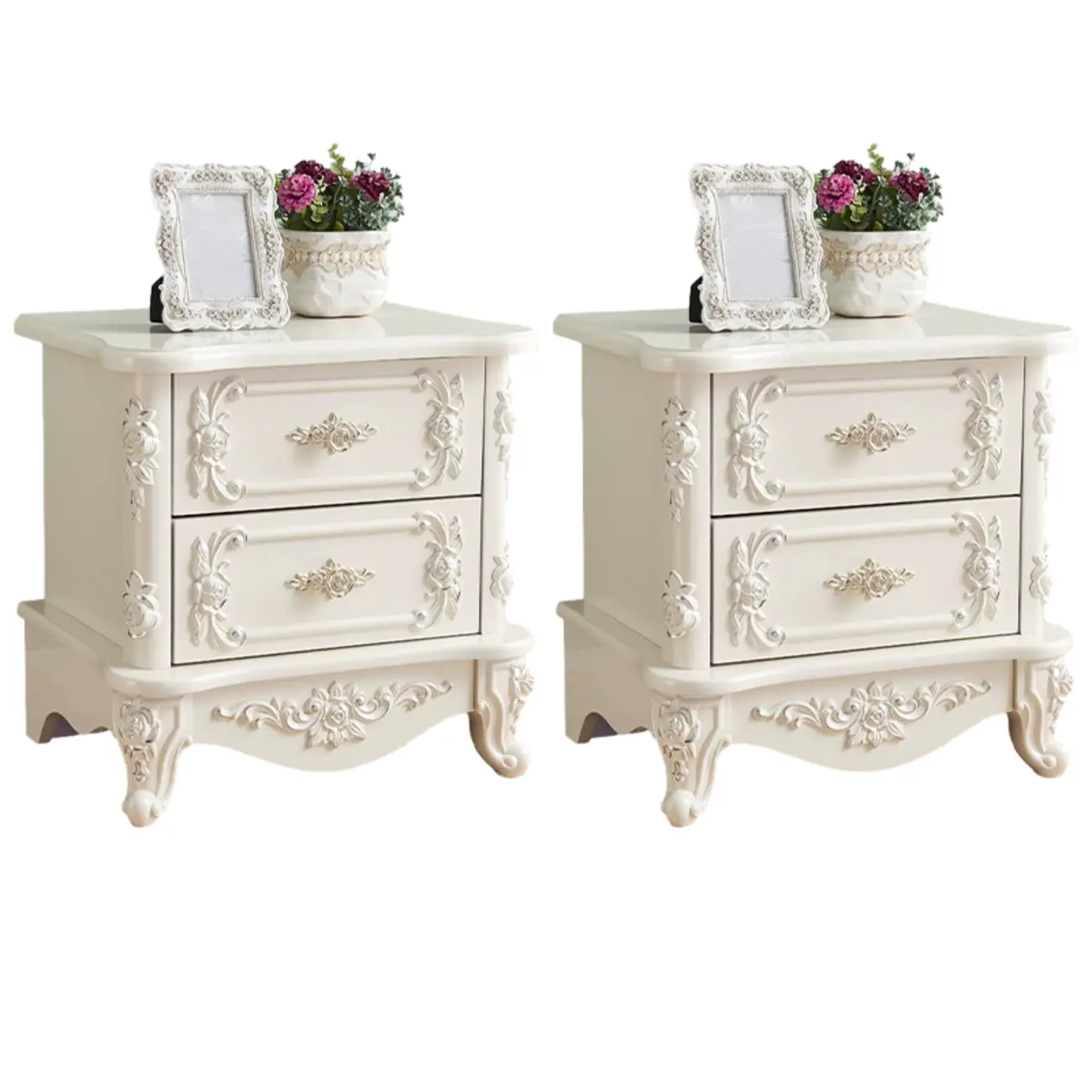 Traditional White Wood Carved 3-Drawer Nightstand Image - 25 | homeyfad