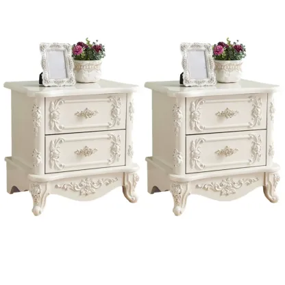 Traditional White Wood Carved 3-Drawer Nightstand Image - 25