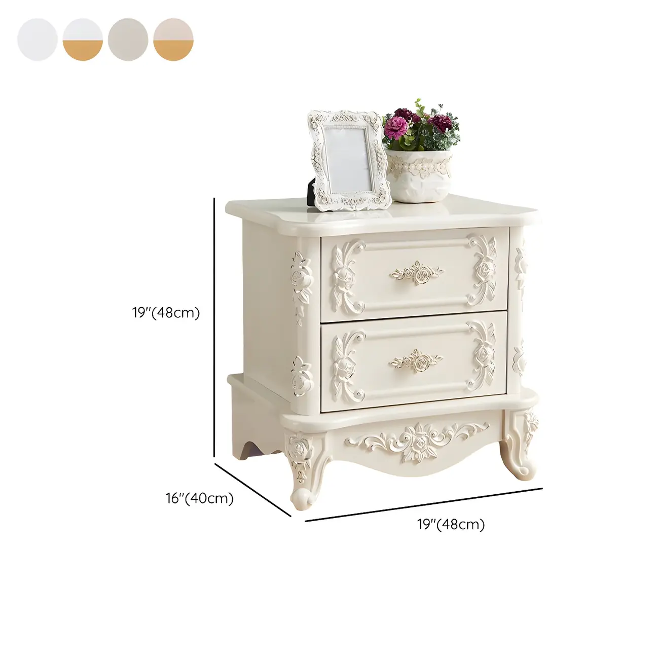Traditional White Wood Carved 3-Drawer Nightstand #size | homeyfad