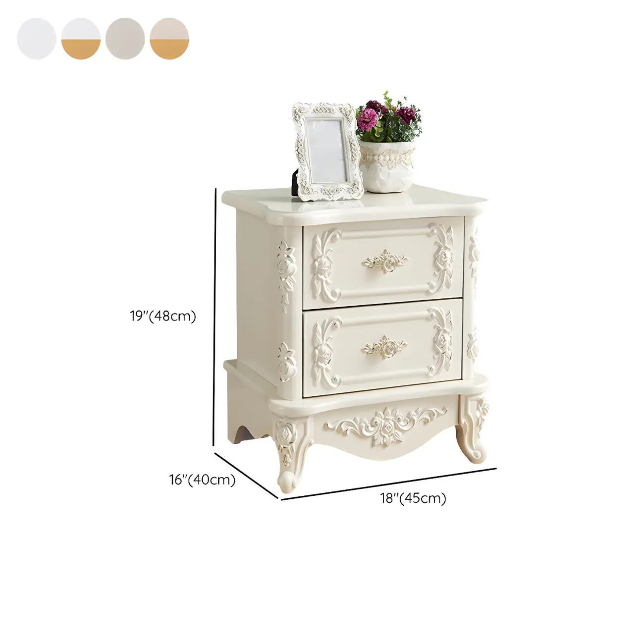 Traditional White Wood Carved 3-Drawer Nightstand Image - 31 | homeyfad
