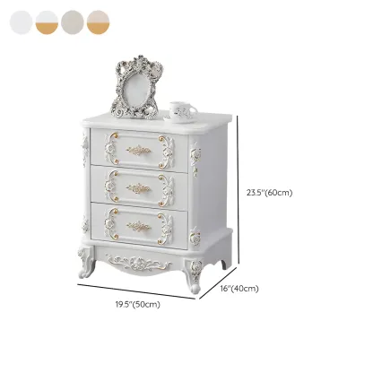 Traditional White Wood Carved 3-Drawer Nightstand Image - 32