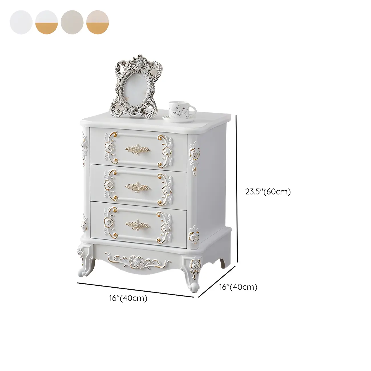 Traditional White Wood Carved 3-Drawer Nightstand Image - 33 | homeyfad