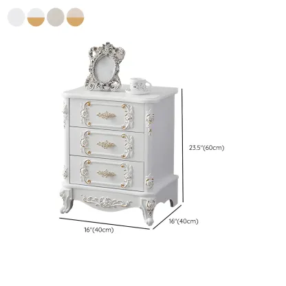 Traditional White Wood Carved 3-Drawer Nightstand Image - 33