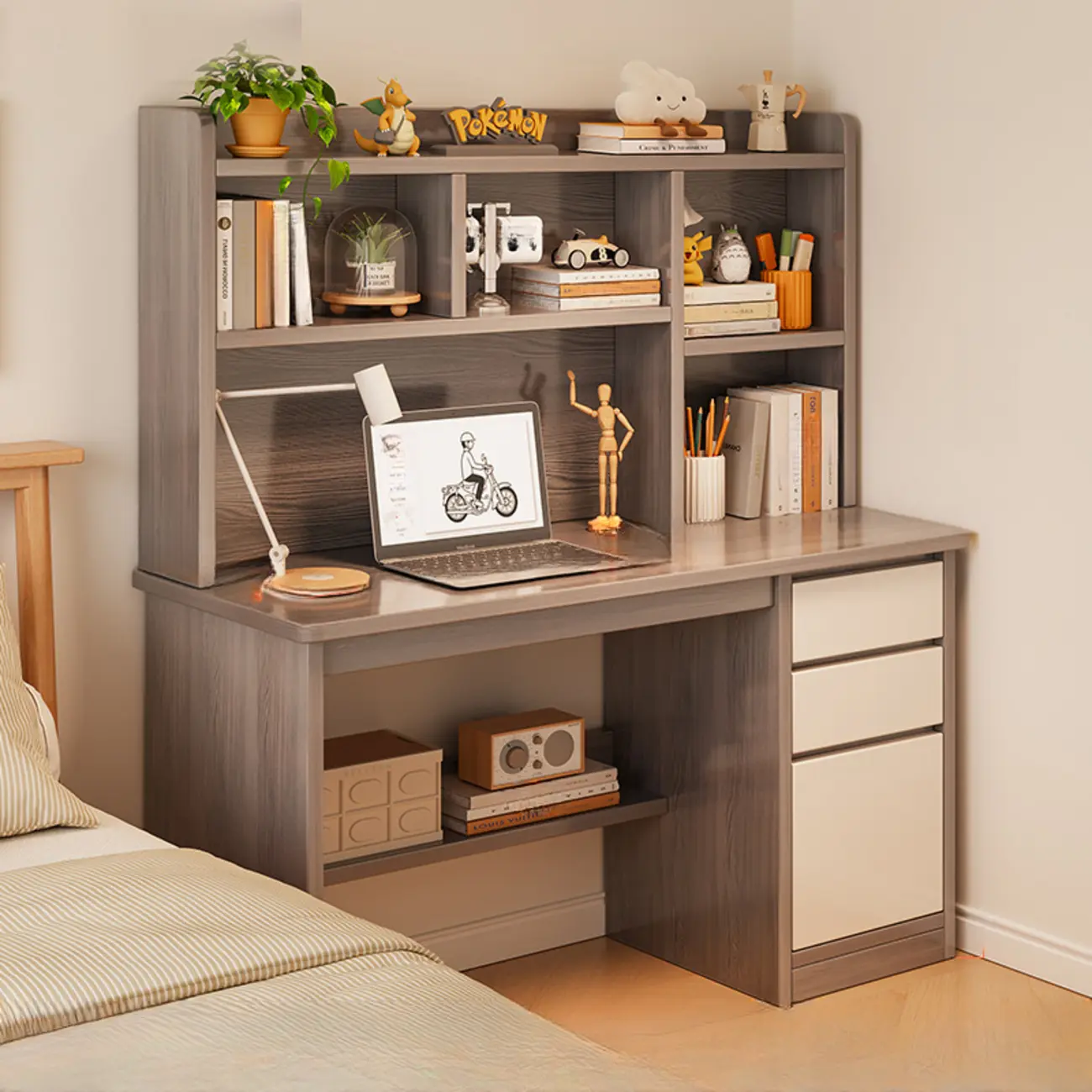 Modern White Wooden Small Computer Desk with Hutch Image - 2 | homeyfad