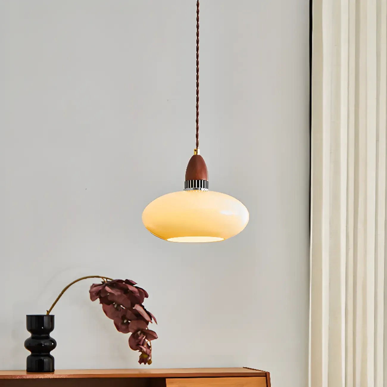 Modern Round Wood Glass Pendant Light Fixture for Indoor  Image - 1