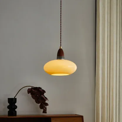 Modern Round Wood Glass Pendant Light Fixture for Indoor  Image - 2