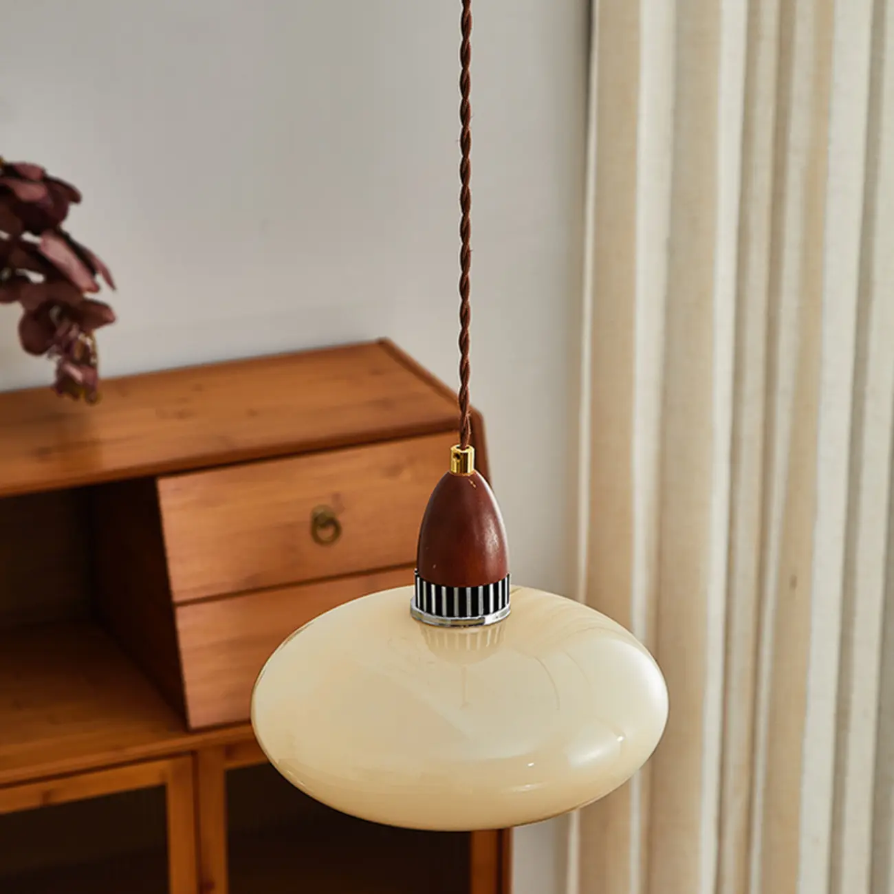 Modern Round Wood Glass Pendant Light Fixture for Indoor  Image - 4 | homeyfad