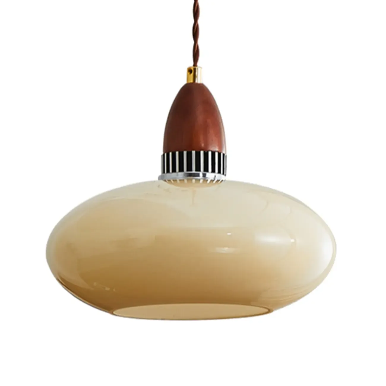 Modern Round Wood Glass Pendant Light Fixture for Indoor  Image - 5