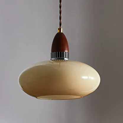 Modern Round Wood Glass Pendant Light Fixture for Indoor  Image - 7