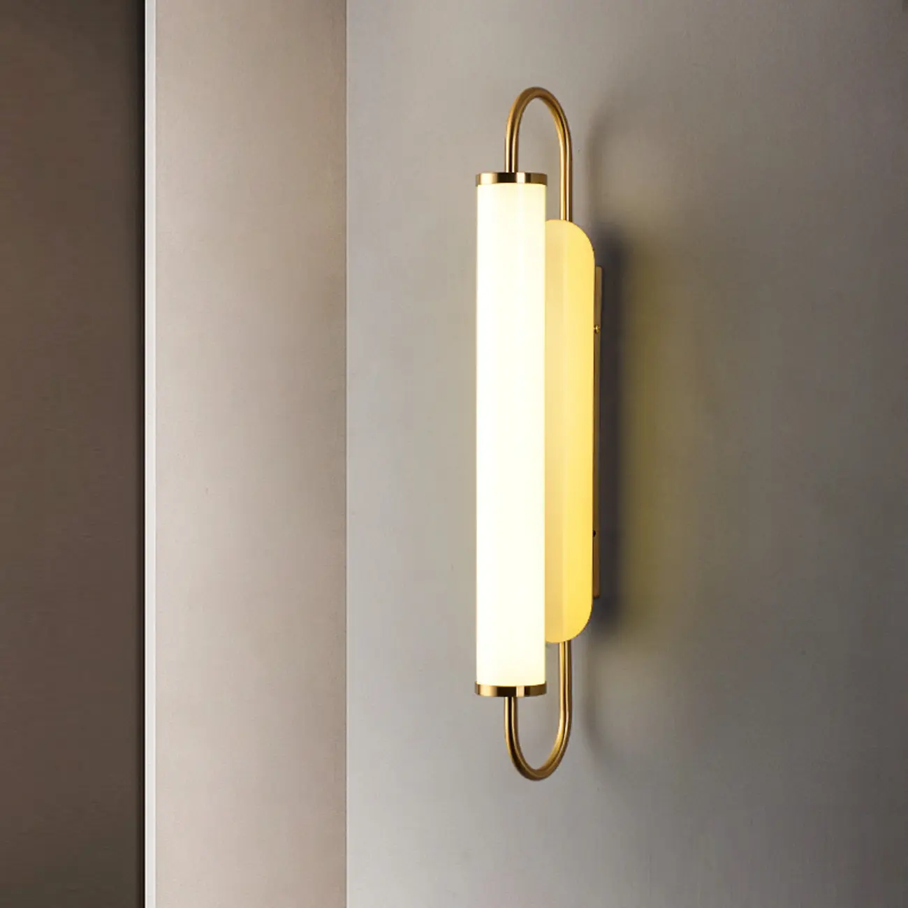 Nordic Cylinder Glass Metal Gold LED Vanity Light Image - 3 | homeyfad