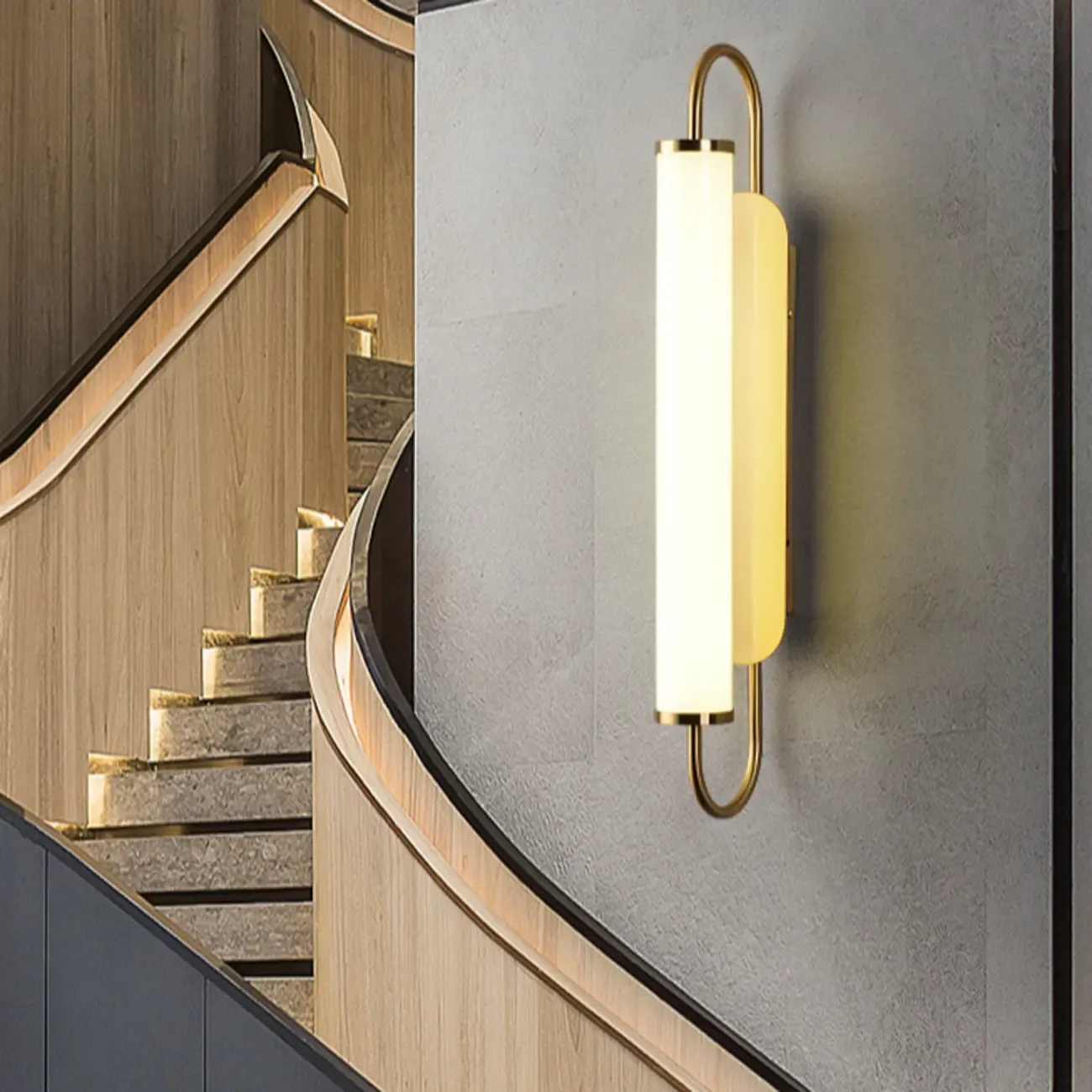 Nordic Cylinder Glass Metal Gold LED Vanity Light Image - 2