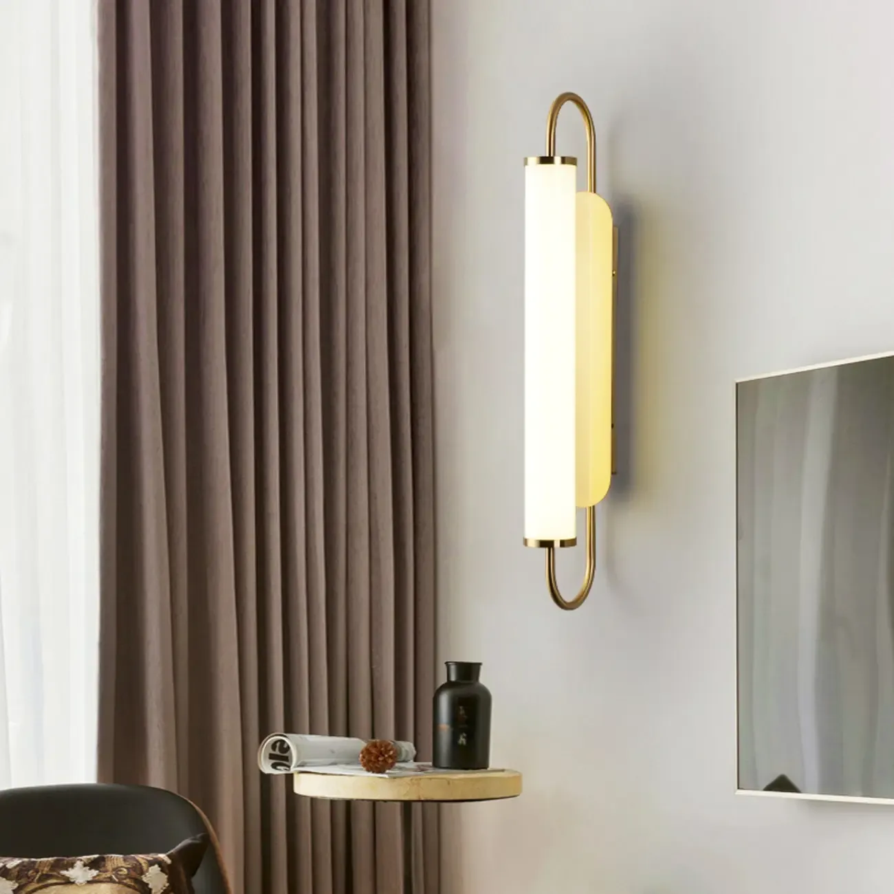Nordic Cylinder Glass Metal Gold LED Vanity Light Image - 12