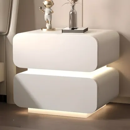 Modern Wood White Lighting 2-Drawer Nightstand Image - 2