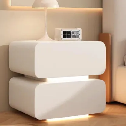 Modern Wood White Lighting 2-Drawer Nightstand Image - 1