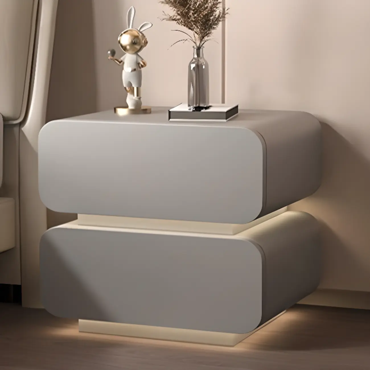Modern Wood White Lighting 2-Drawer Nightstand Image - 3 | homeyfad