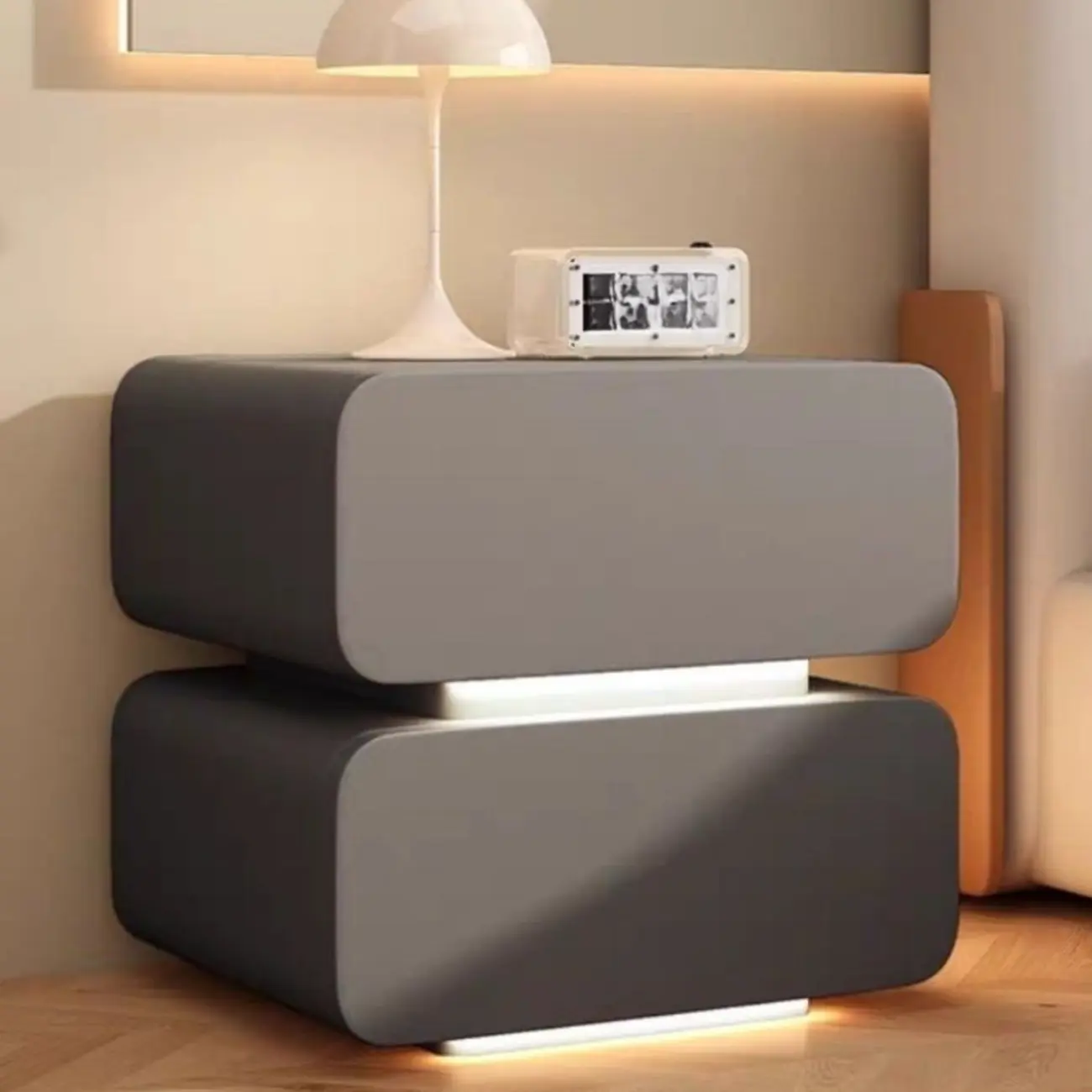 Modern Wood White Lighting 2-Drawer Nightstand Image - 4 | homeyfad