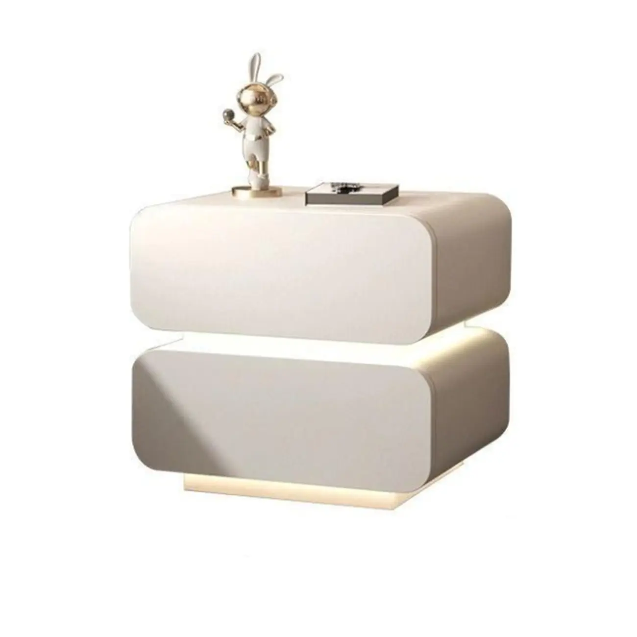 Modern Wood White Lighting 2-Drawer Nightstand Image - 9 | homeyfad