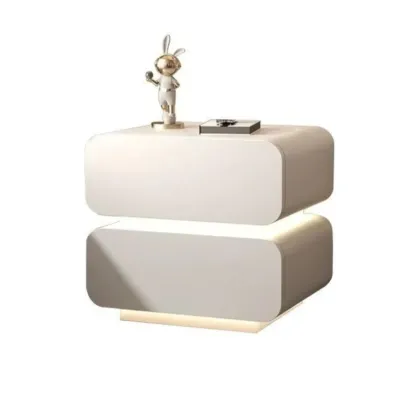 Modern Wood White Lighting 2-Drawer Nightstand Image - 9