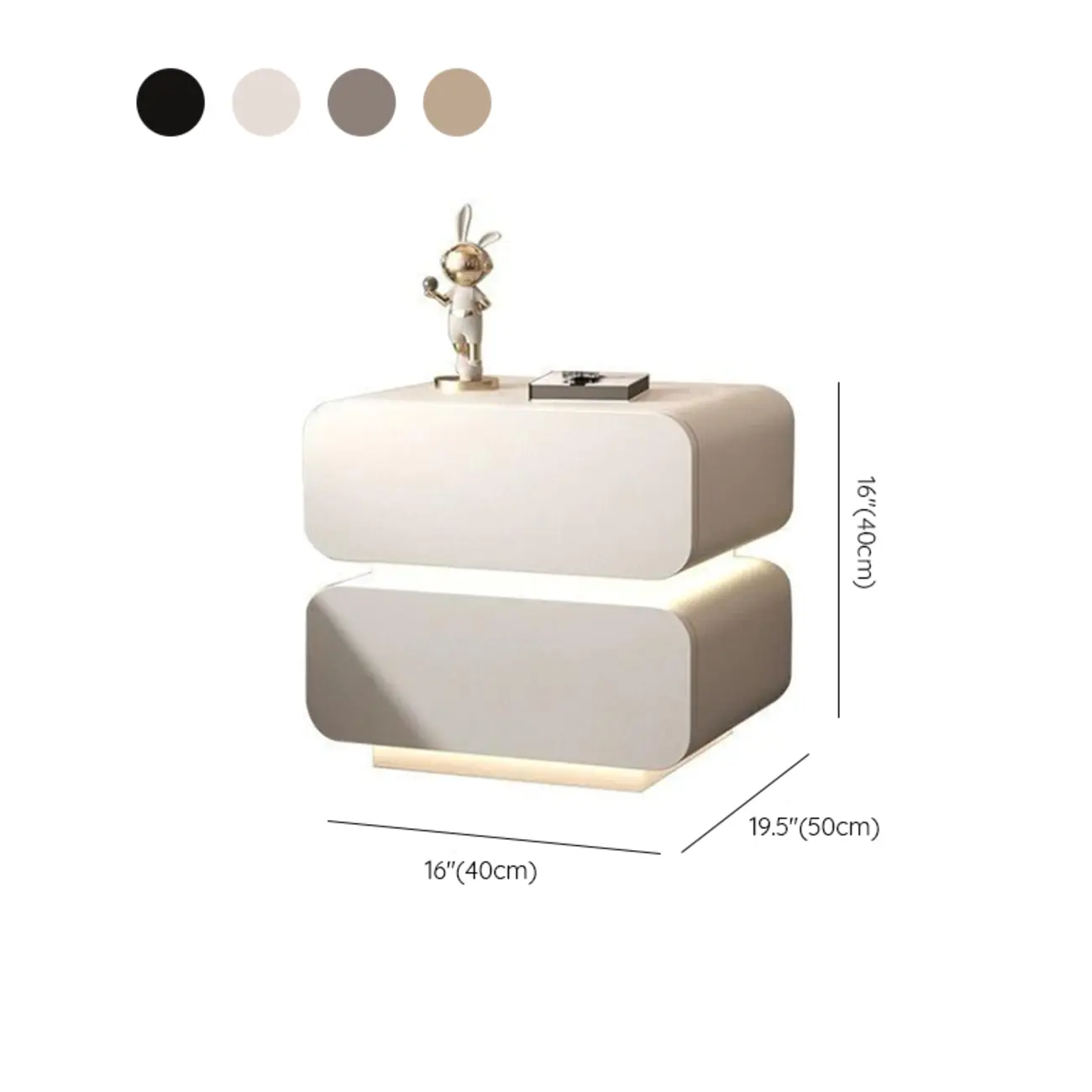 Modern Wood White Lighting 2-Drawer Nightstand Image - 11 | homeyfad