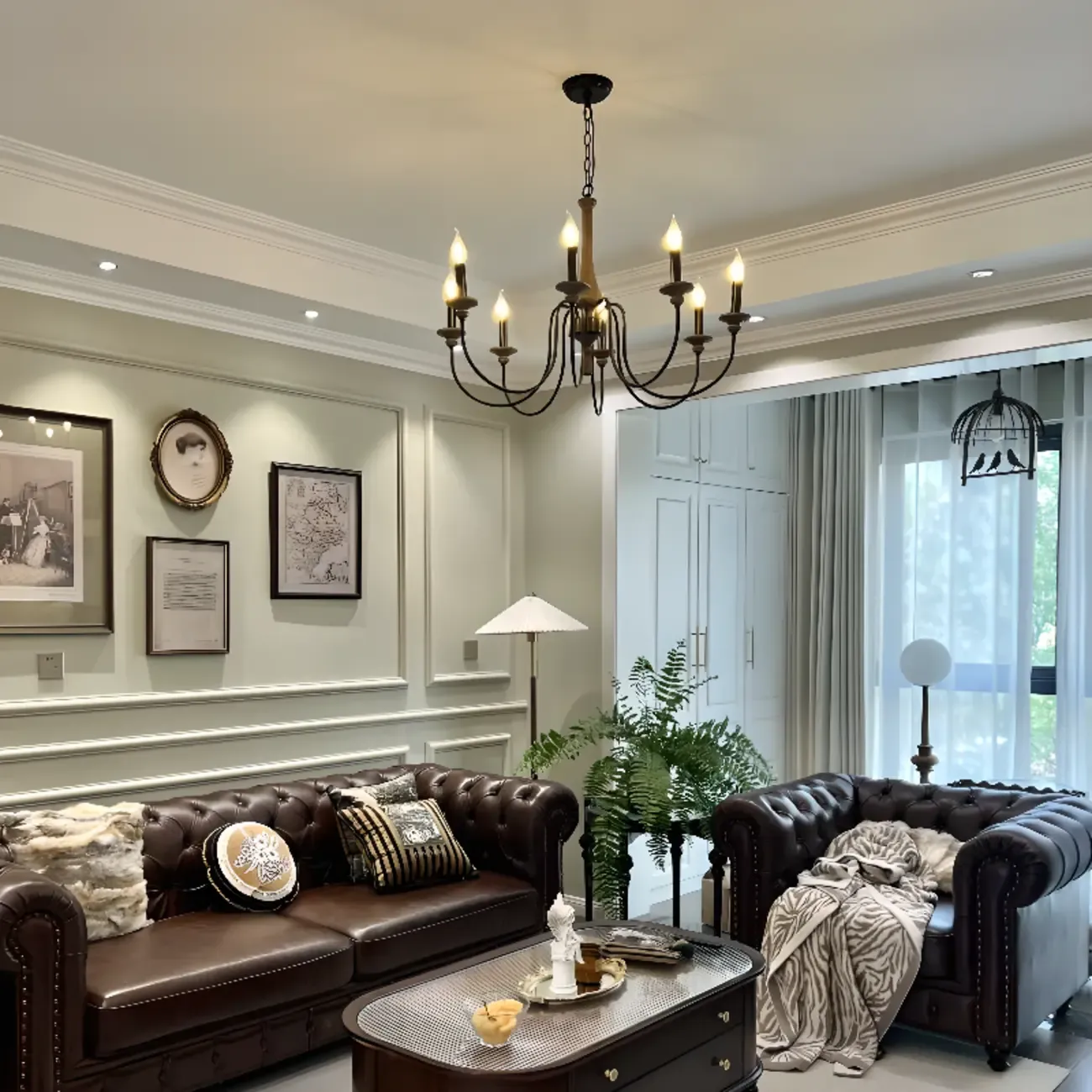 Vintage Metal Classic Candelabra Chandelier Adjustable Height Image - 2