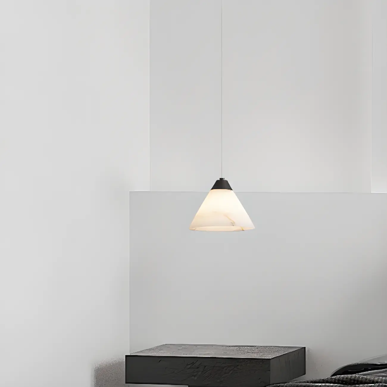 Modern Conical Alabaster White Bedroom Pendant Light Image - 1 | homeyfad