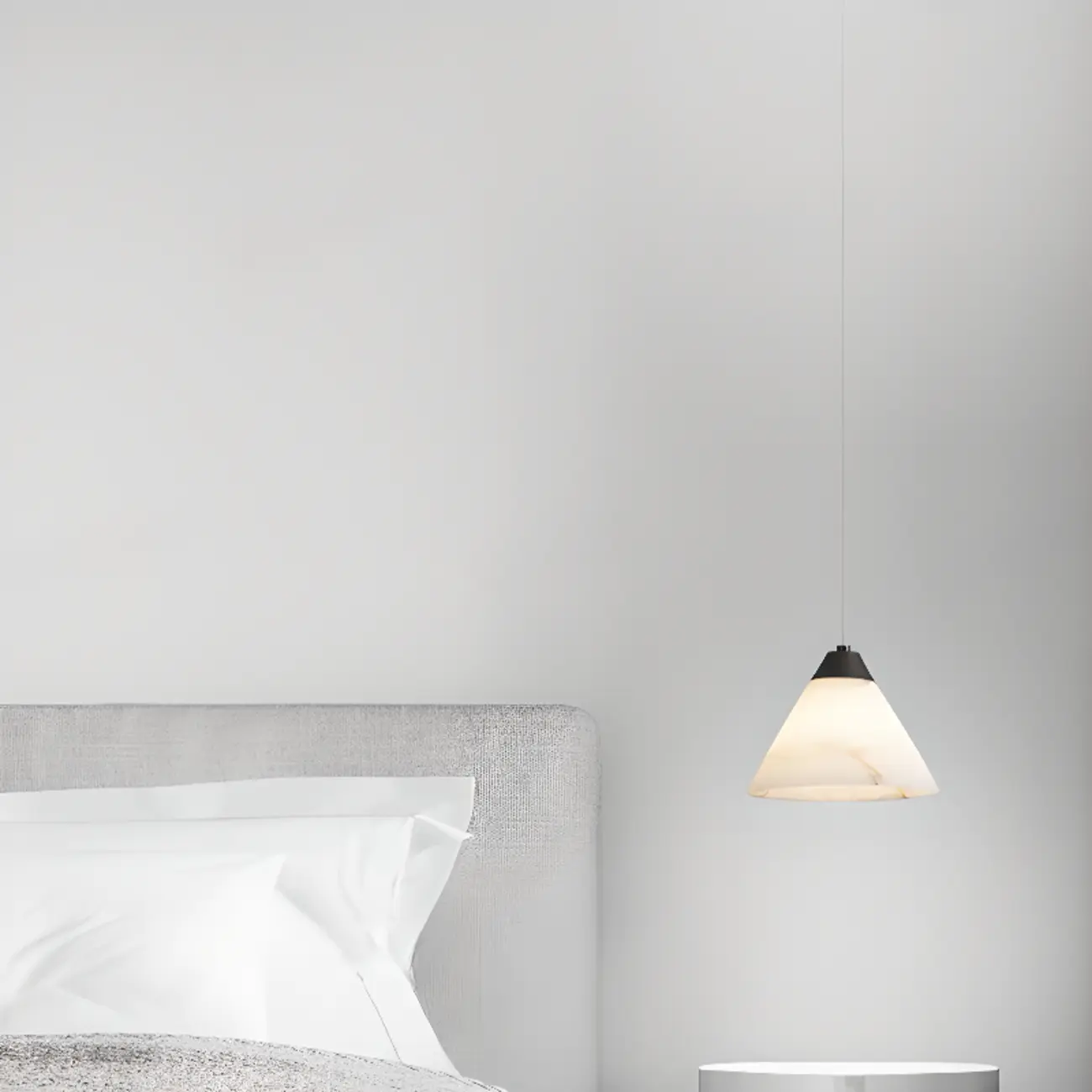 Modern Conical Alabaster White Bedroom Pendant Light Image - 3 | homeyfad