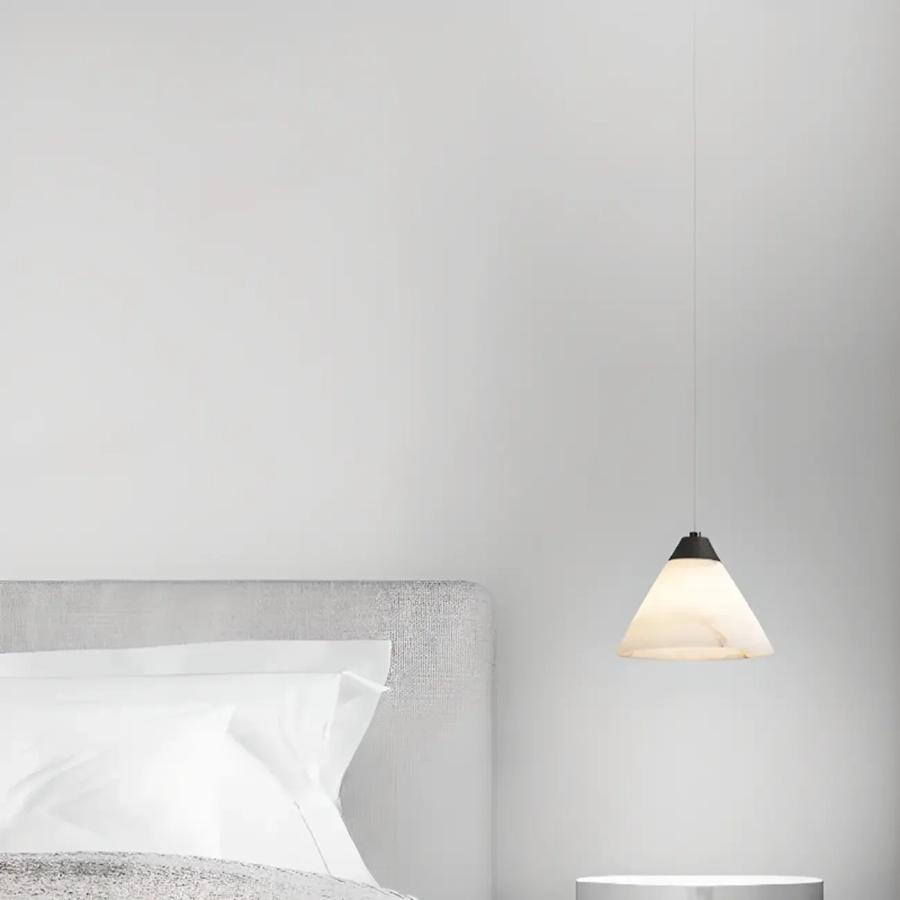 Modern Conical Alabaster White Bedroom Pendant Light Image - 3