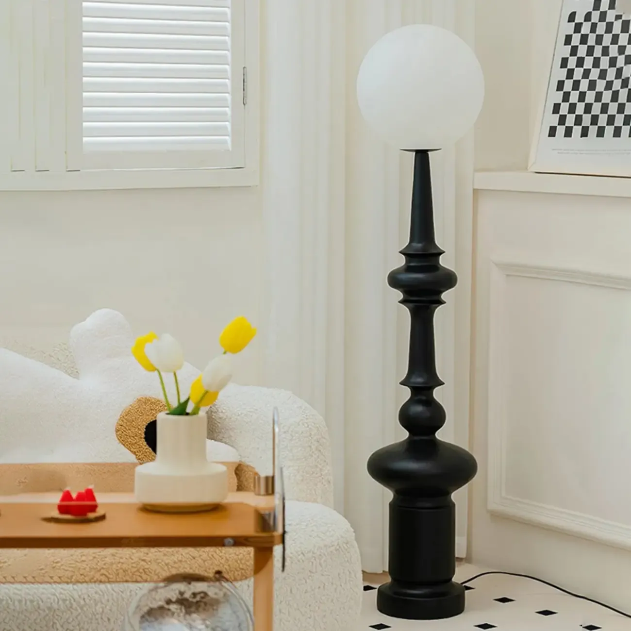 Modern Vertical Black LED Globe Floor Lamp for Living Room