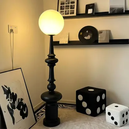 Modern Vertical Black LED Globe Floor Lamp for Living Room