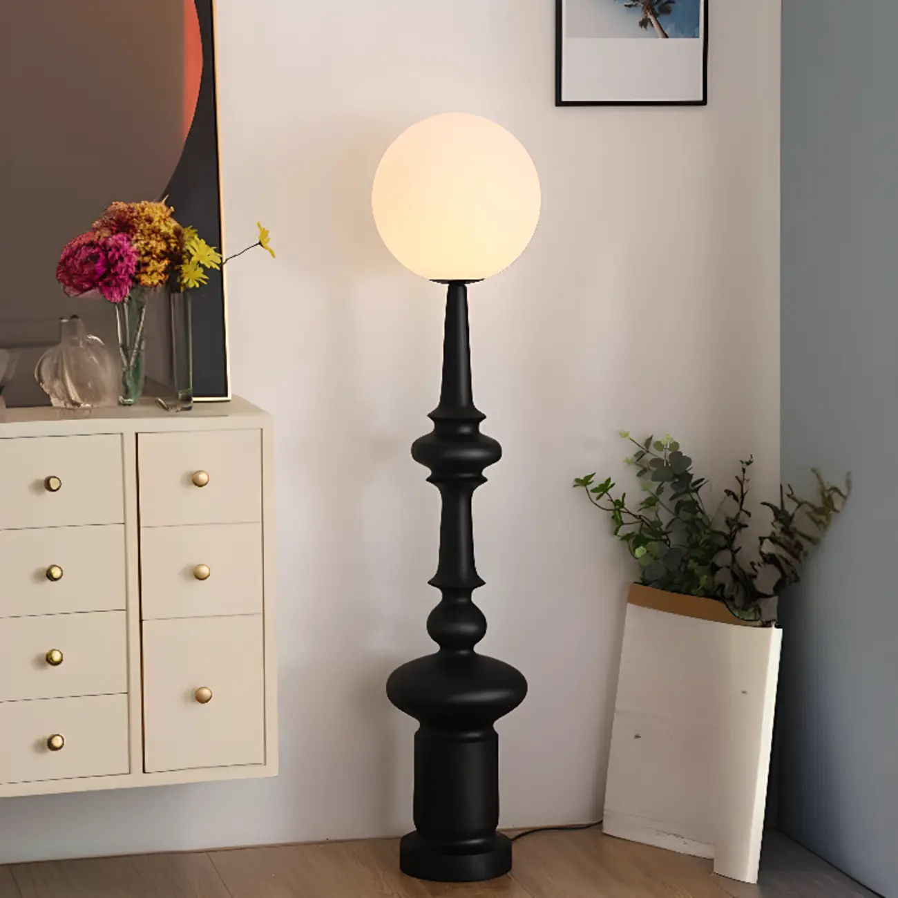 Modern Vertical Black LED Globe Floor Lamp for Living Room | homeyfad