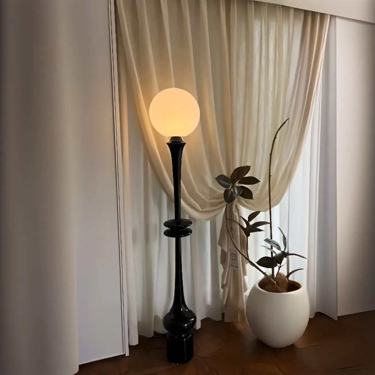 Modern Vertical Black LED Globe Floor Lamp for Living Room