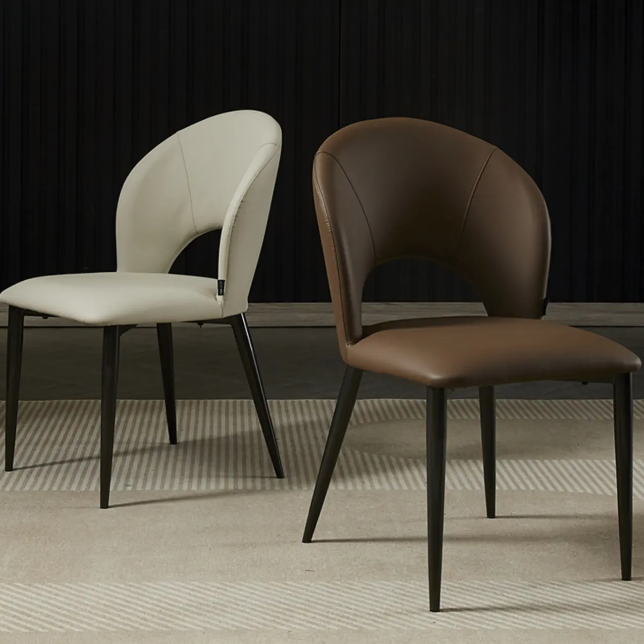 Mid Century Modern Dining Room Chairs Curved Back Faux Leather Image - 1 | homeyfad