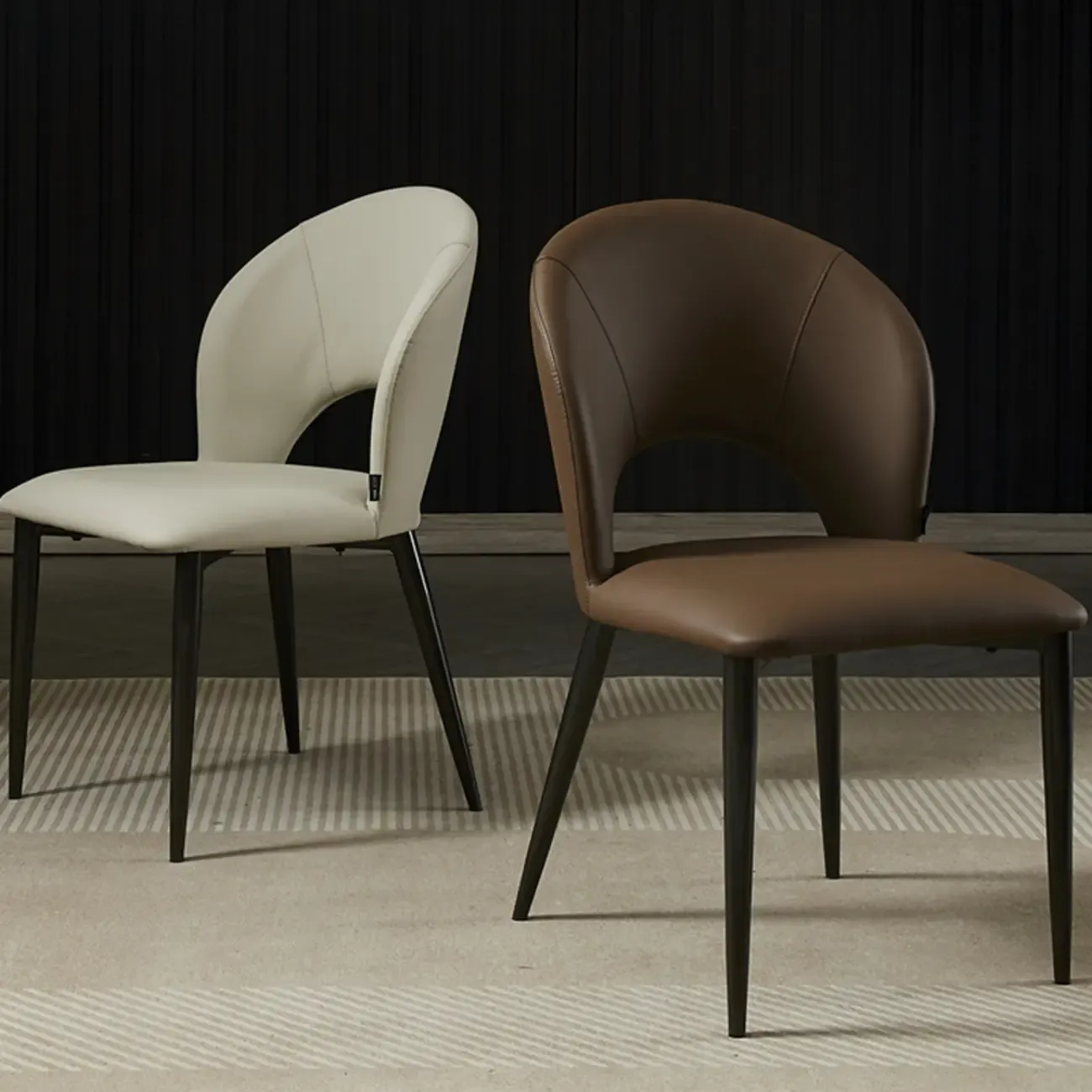 Mid Century Modern Dining Room Chairs Curved Back Faux Leather Image - 1